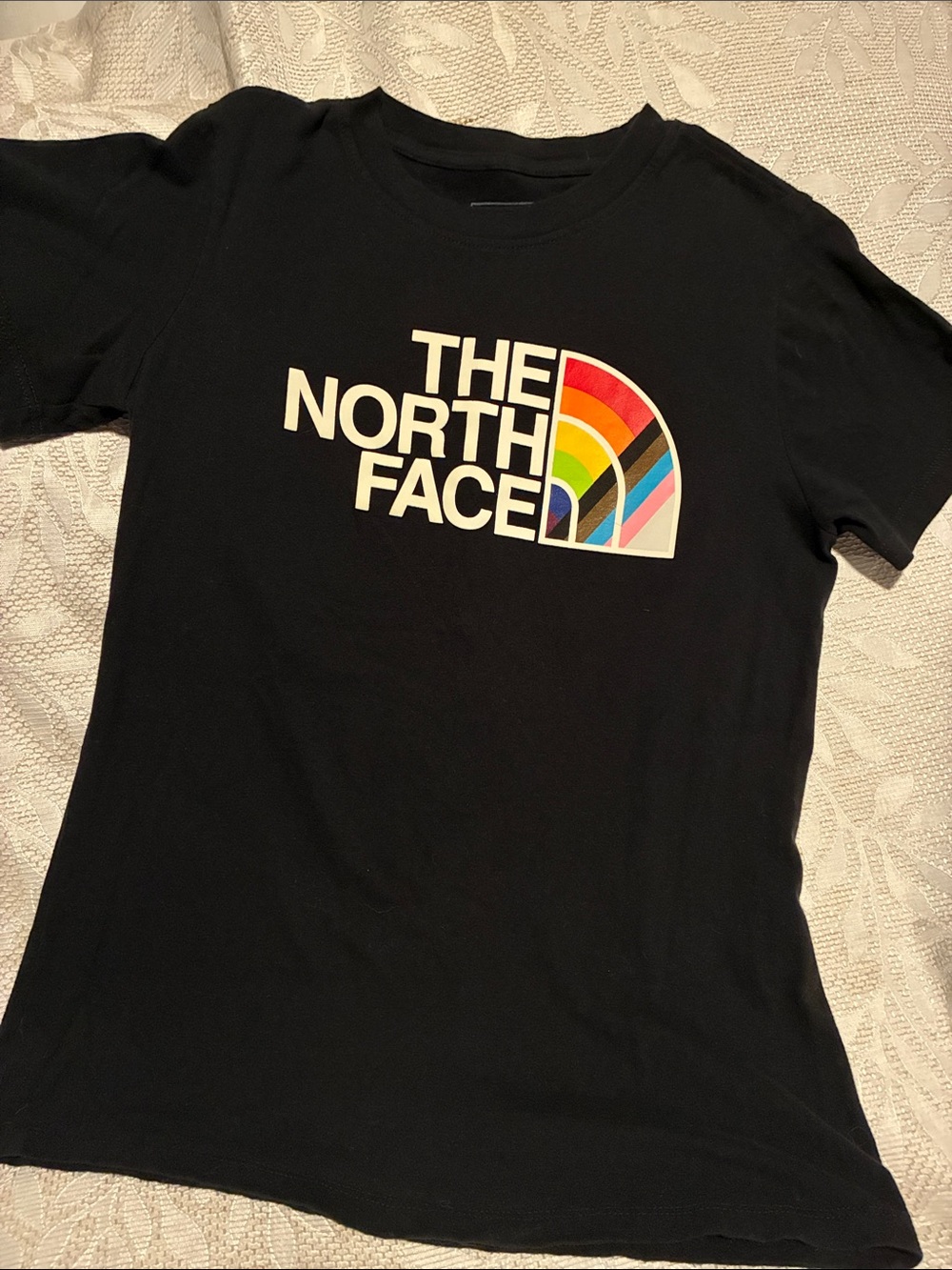 The North Face Black Tee with Multicolor Rainbow Logo